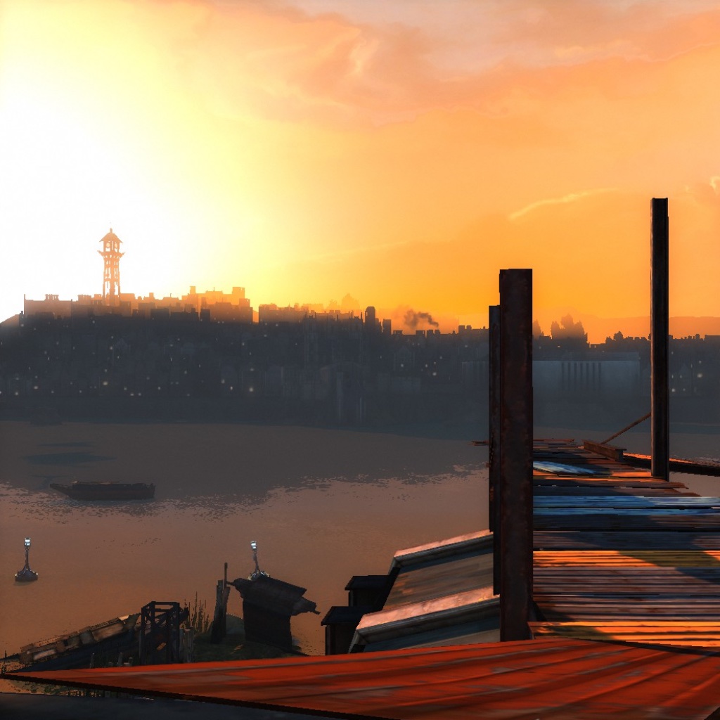 image: a screenshot from dishonoured showing the city river