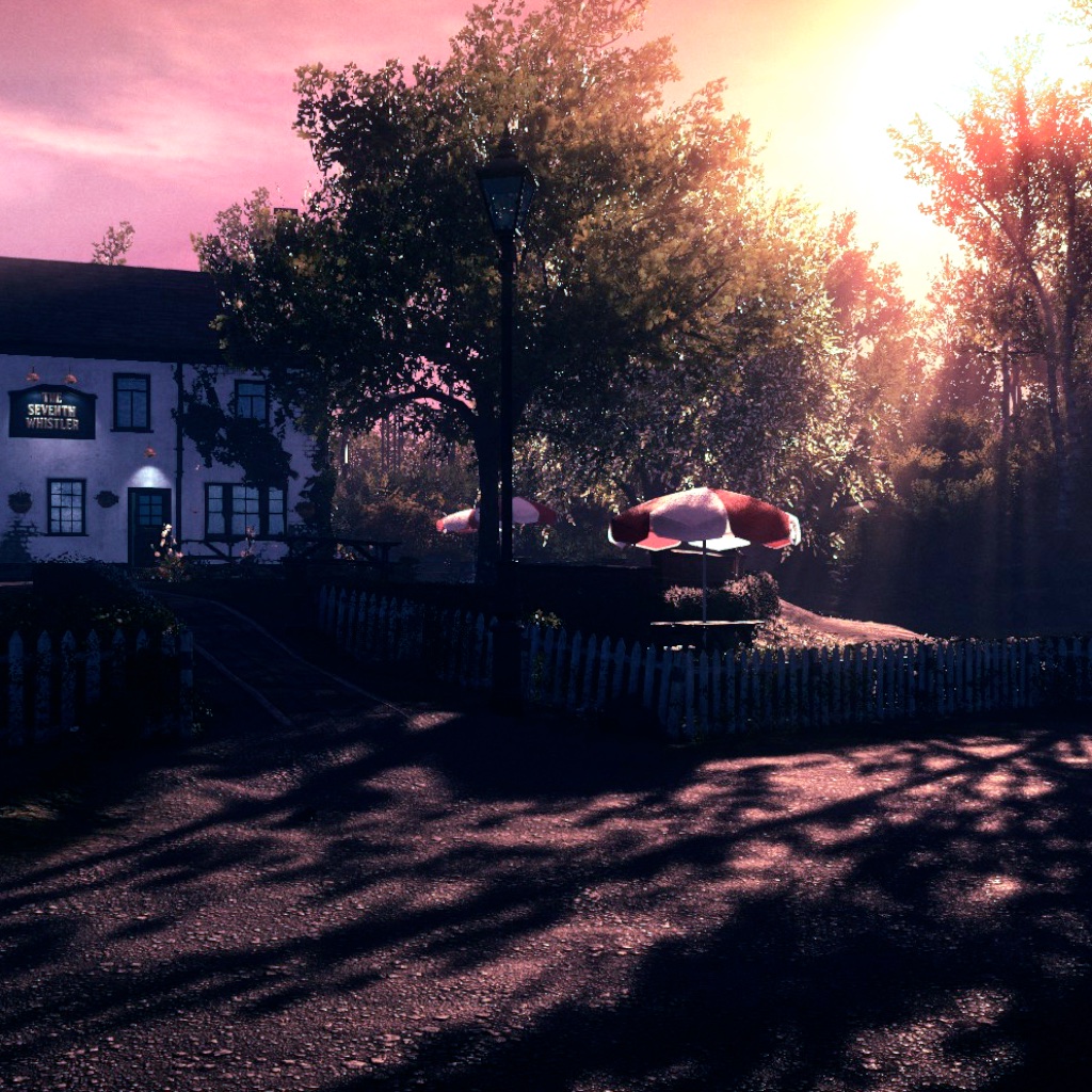 image: pub garden in the evening