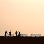 image: people and park benches